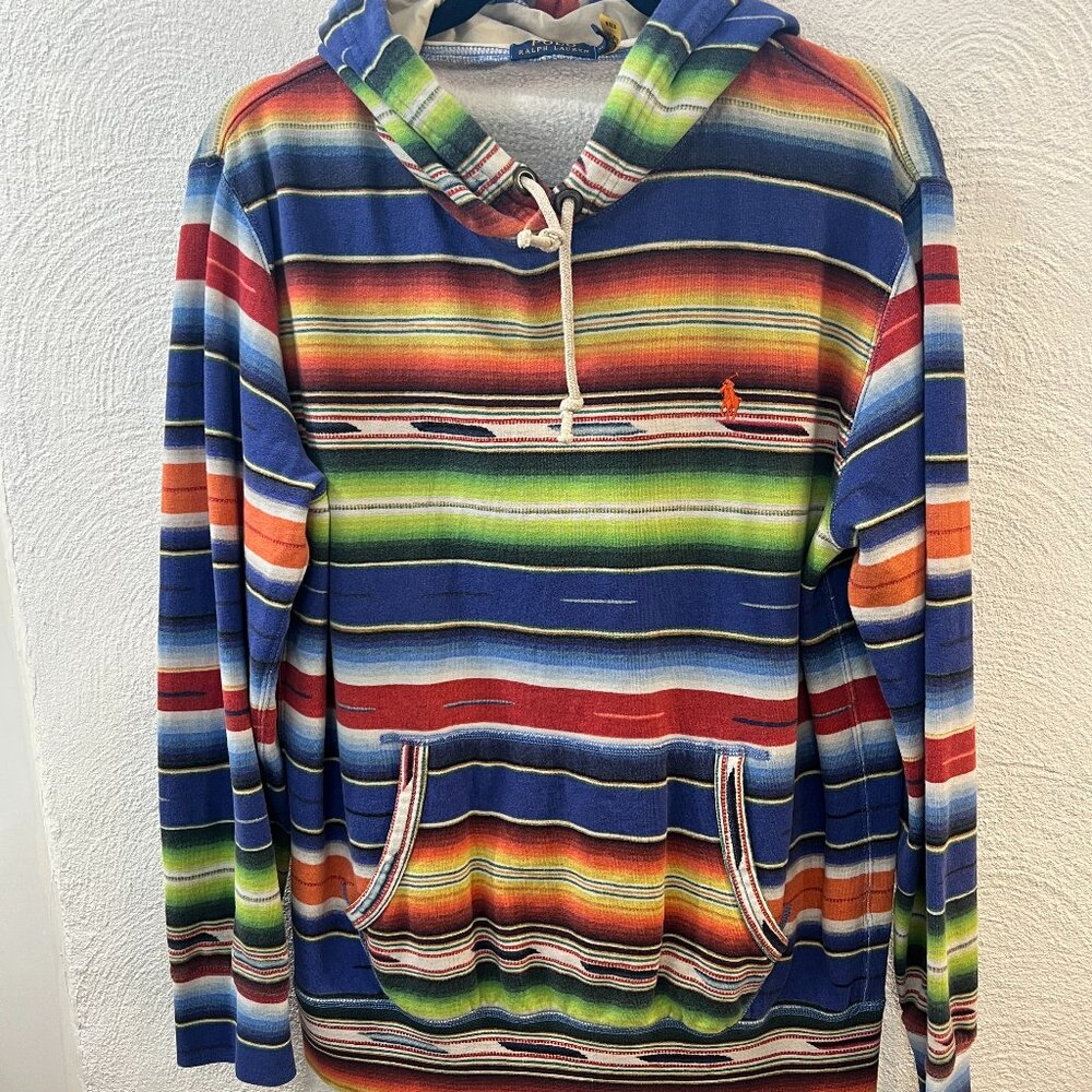 Polo Ralph Lauren Men's M Striped Cotton Pullover Hoodie Regular Fit Blue Multi
